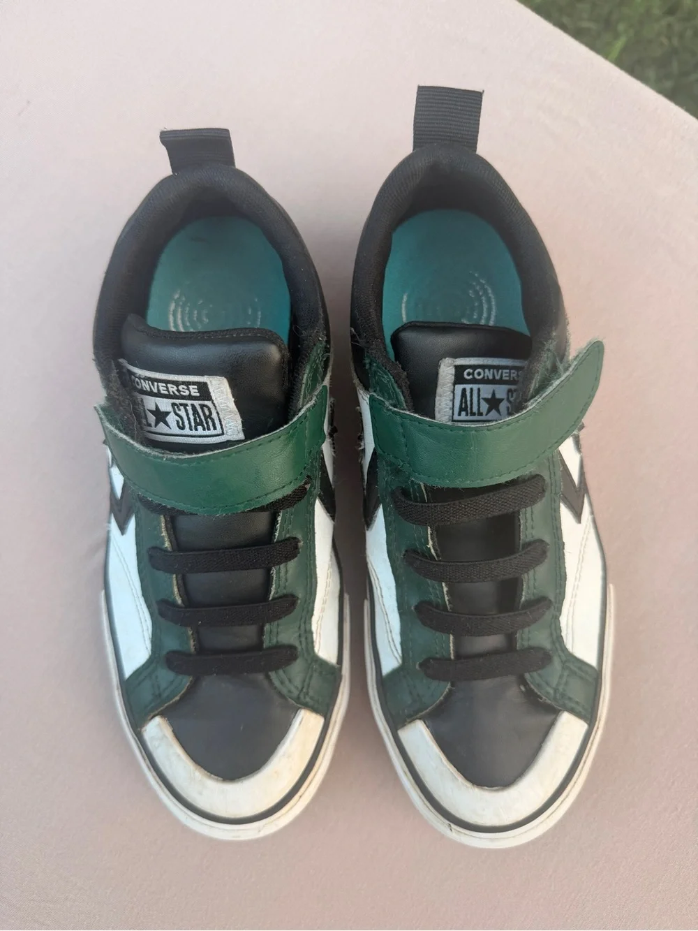 Converse Kids Low Top Sneakers in White, Dark Green & Black